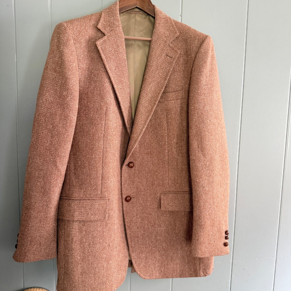Harris Tweed Vintage Mens Brown Herringbone Wool Blazer 42R FLAW‎ Moth Damage
